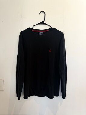 Polo by Ralph Lauren Black Long-Sleeve Waffle Crewneck